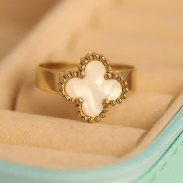 White Four Leaves Clover Ring