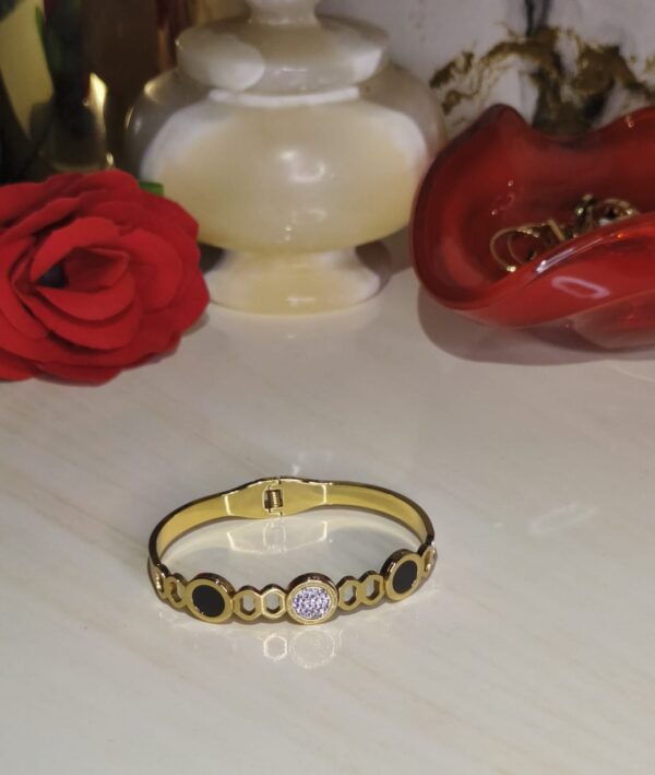 Shiny White & Black Enamel Disc Cuff Bracelet